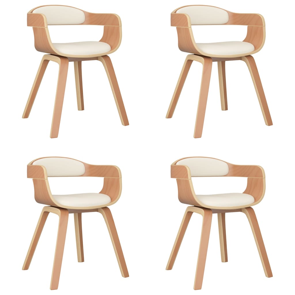 Eetkamerstoelen Gebogen Hout En Kunstleer Kleurig 4 Crème en lichtbruin