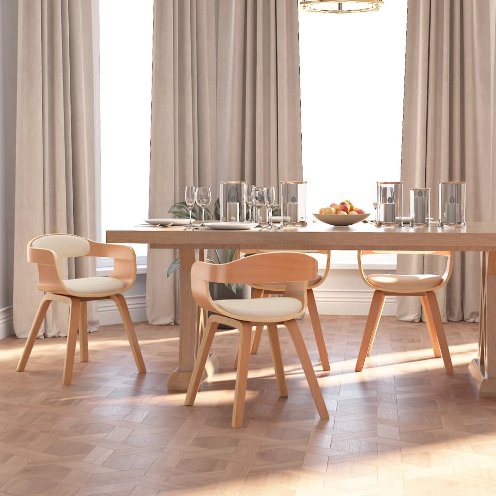 Eetkamerstoelen Gebogen Hout En Kunstleer Kleurig 4 Crème en lichtbruin