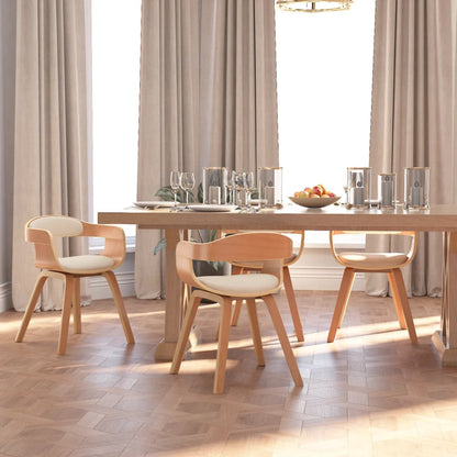 Eetkamerstoelen Gebogen Hout En Kunstleer Kleurig 4 Crème en lichtbruin