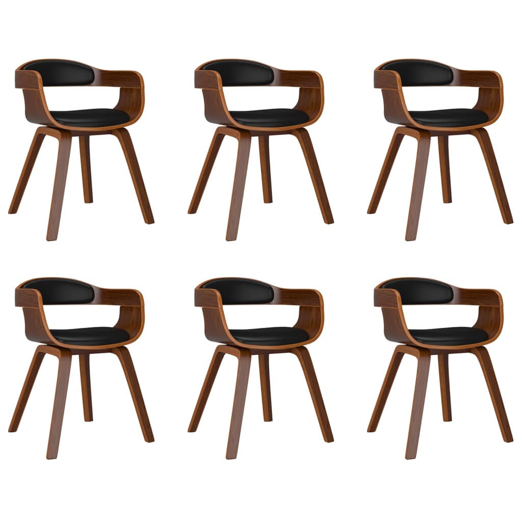 Eetkamerstoelen 6 st gebogen hout en kunstleer zwart
