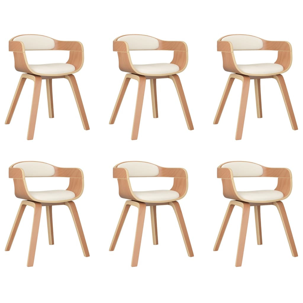 Eetkamerstoelen Gebogen Hout En Kunstleer Kleurig 6 Crème en lichtbruin