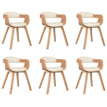 Eetkamerstoelen Gebogen Hout En Kunstleer Kleurig 6 Crème en lichtbruin