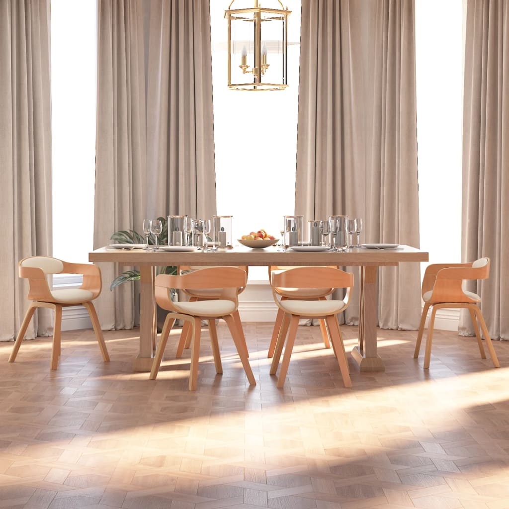 Eetkamerstoelen Gebogen Hout En Kunstleer Kleurig 6 Crème en lichtbruin