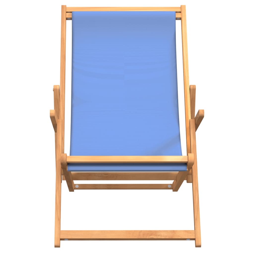 Strandstoel Inklapbaar Massief Teakhout Blauw Met armleuning
