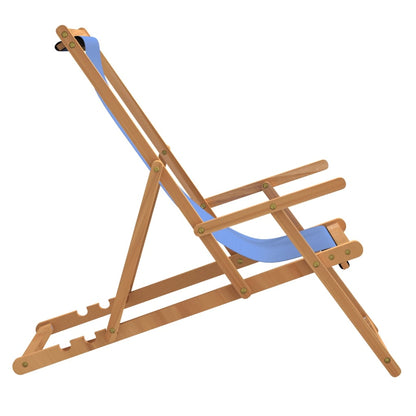Strandstoel Inklapbaar Massief Teakhout Blauw Met armleuning