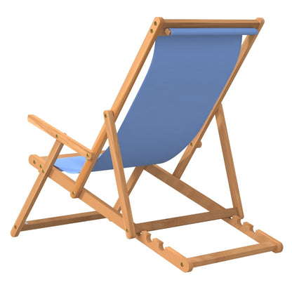 Strandstoel Inklapbaar Massief Teakhout Blauw Met armleuning