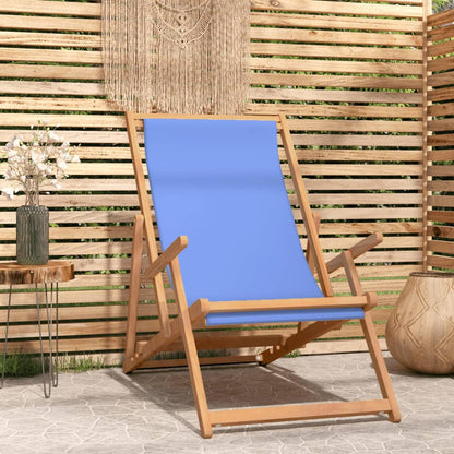 Strandstoel Inklapbaar Massief Teakhout Blauw Met armleuning