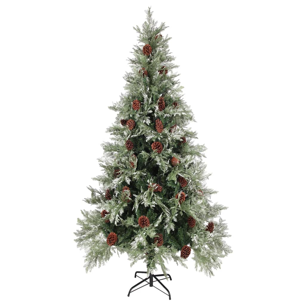 Kerstboom Met Led En Dennenappels 225 Cm Pvc En Pe Groen En Wit 225 x 120 cm