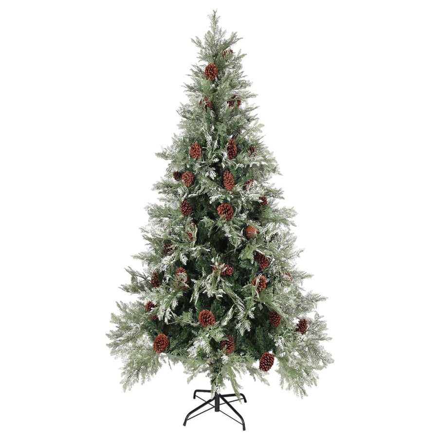 Kerstboom Met Led En Dennenappels 225 Cm Pvc En Pe Groen En Wit 225 x 120 cm