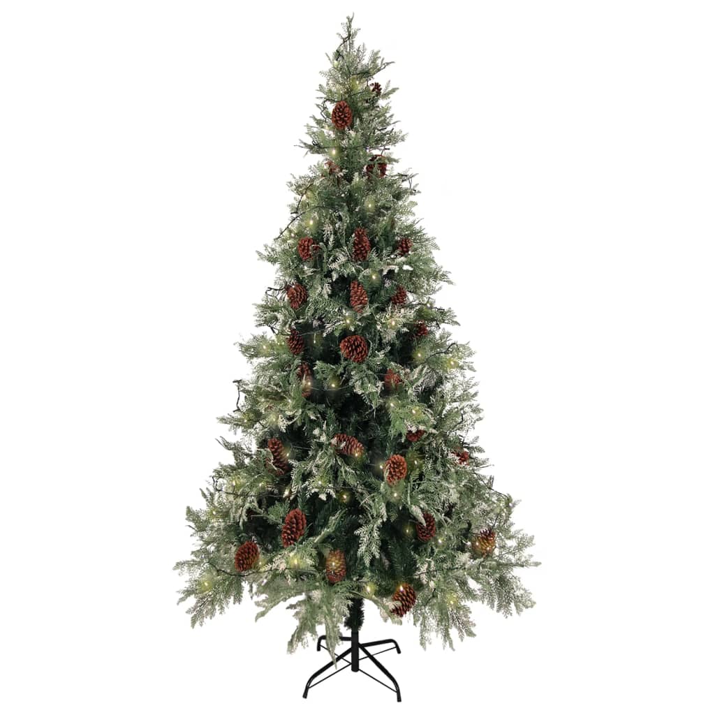 Kerstboom Met Led En Dennenappels 225 Cm Pvc En Pe Groen En Wit 225 x 120 cm