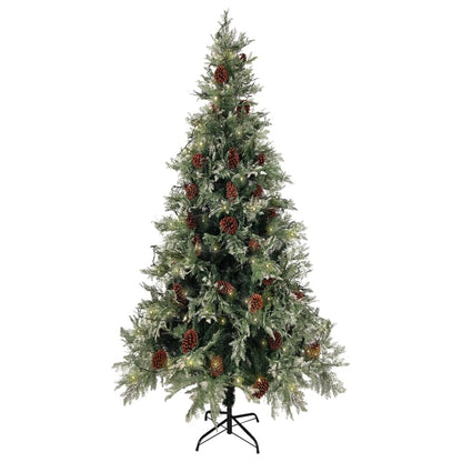 Kerstboom Met Led En Dennenappels 225 Cm Pvc En Pe Groen En Wit 225 x 120 cm