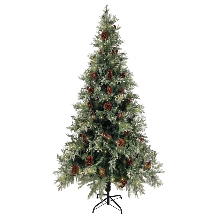Kerstboom Met Led En Dennenappels 225 Cm Pvc En Pe Groen En Wit 225 x 120 cm