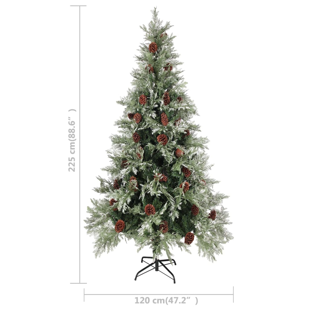 Kerstboom Met Led En Dennenappels 225 Cm Pvc En Pe Groen En Wit 225 x 120 cm