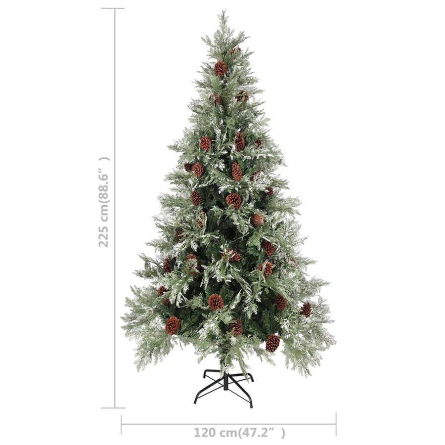 Kerstboom Met Led En Dennenappels 225 Cm Pvc En Pe Groen En Wit 225 x 120 cm