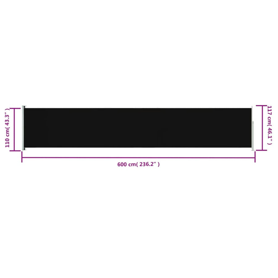 Tuinscherm uittrekbaar 117x600 cm zwart 117 x 600 cm Zwart