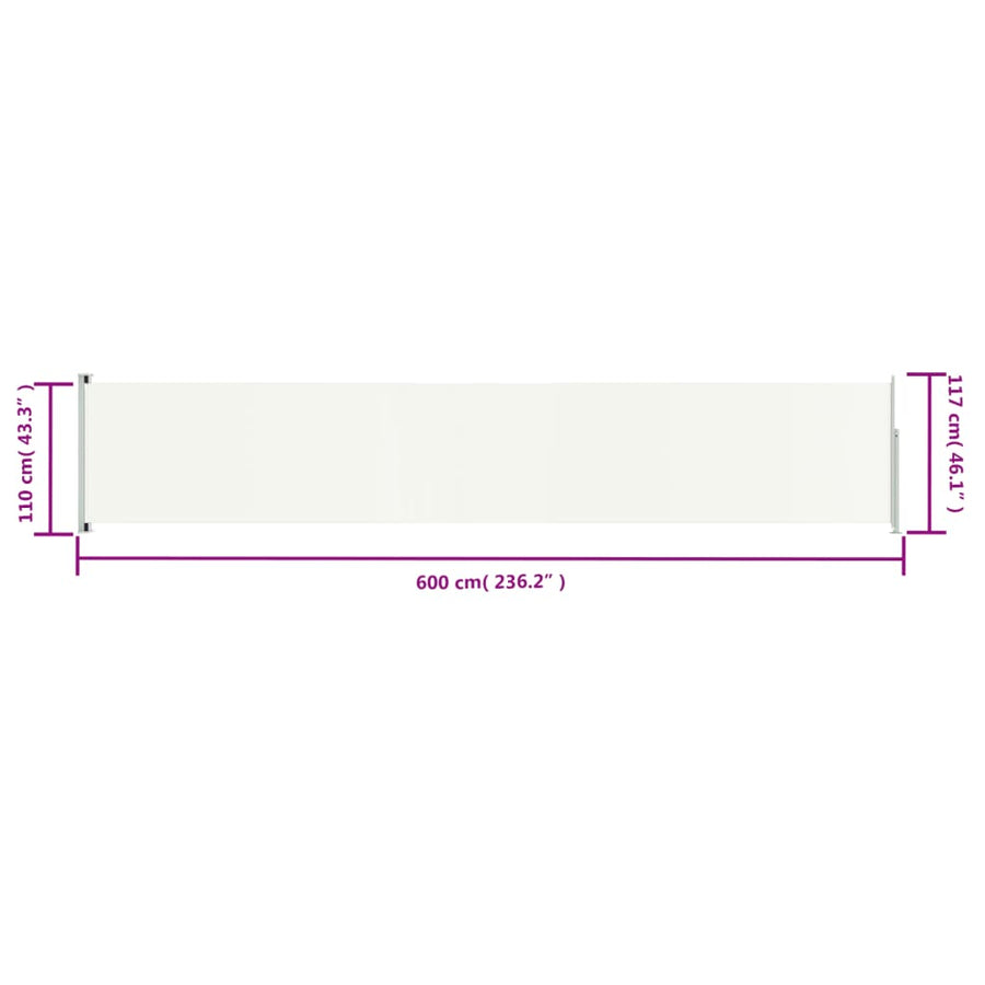Tuinscherm uittrekbaar 117x600 cm crèmekleurig 117 x 600 cm Crème