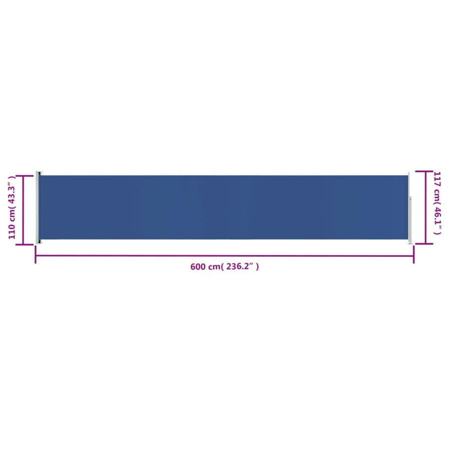 Tuinscherm uittrekbaar 117x600 cm blauw 117 x 600 cm Blauw