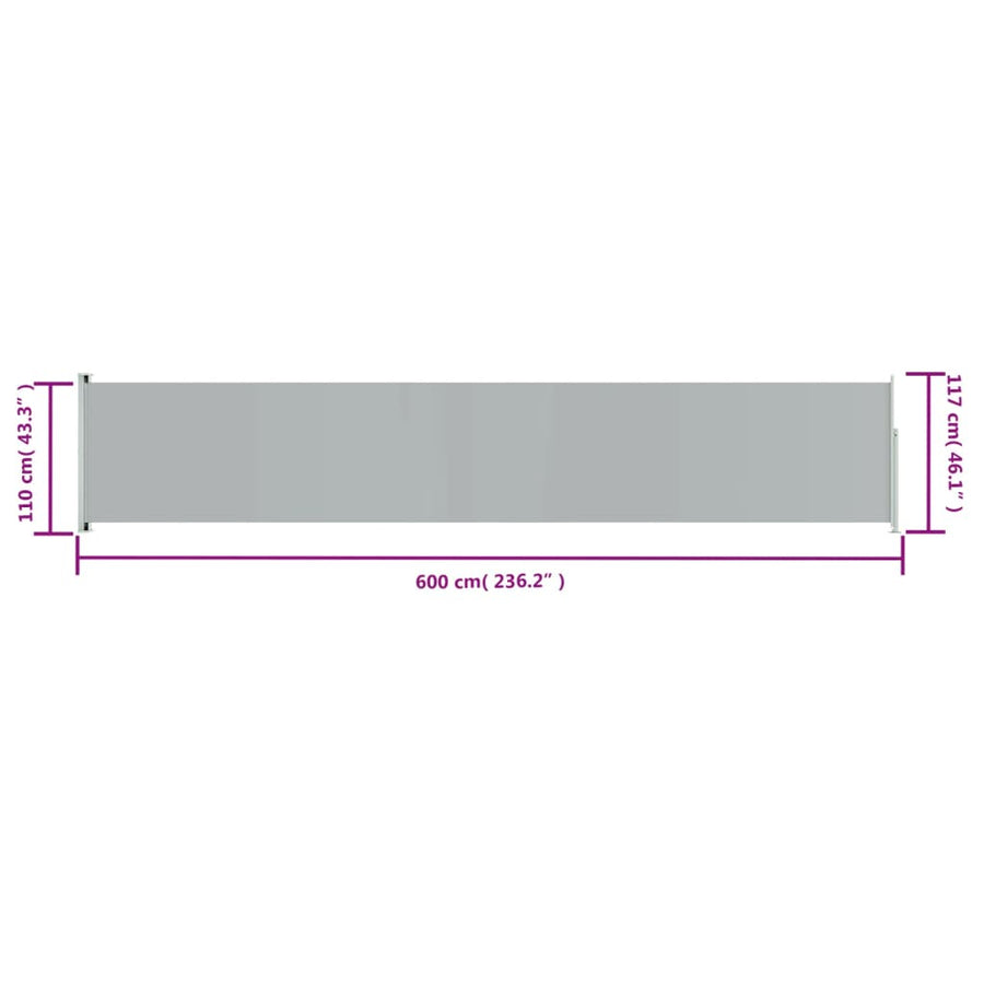 Tuinscherm uittrekbaar 117x600 cm grijs 117 x 600 cm Grijs