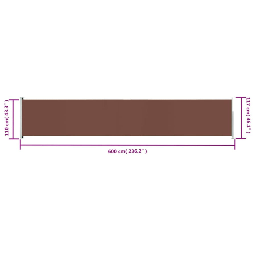 Tuinscherm uittrekbaar 117x600 cm bruin 117 x 600 cm Bruin
