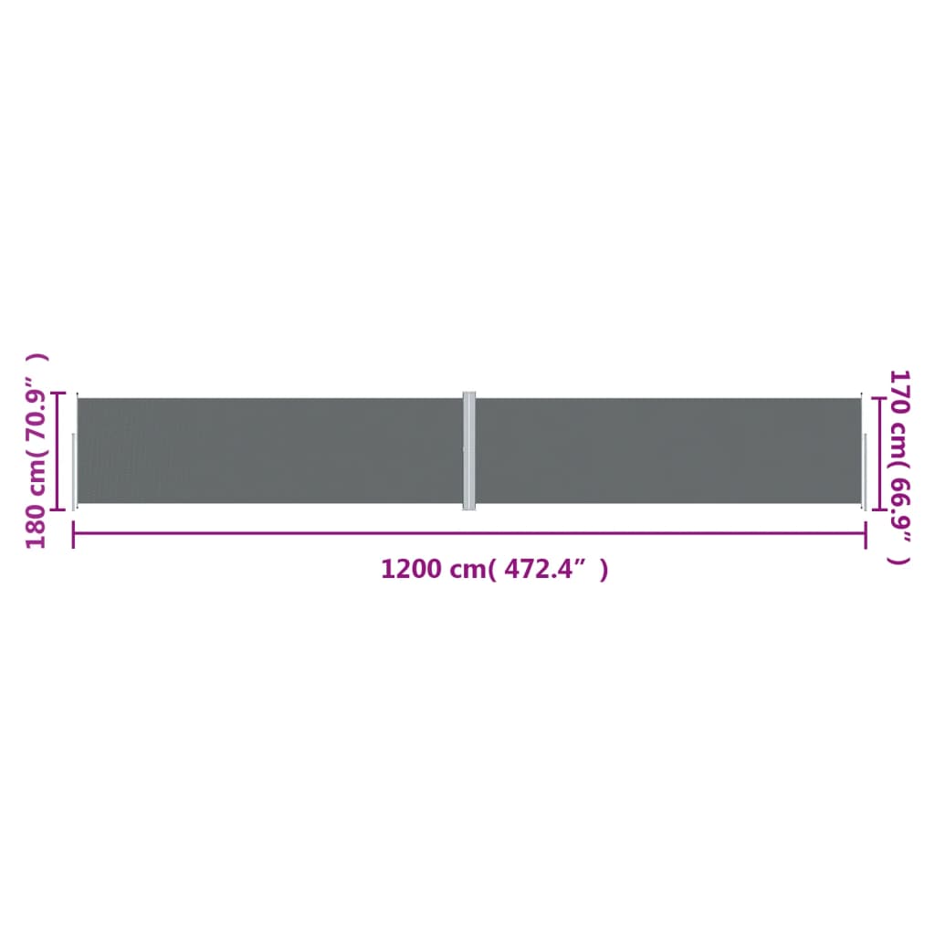 Windscherm uittrekbaar 180x1200 cm antracietkleurig 180 x 1200 cm