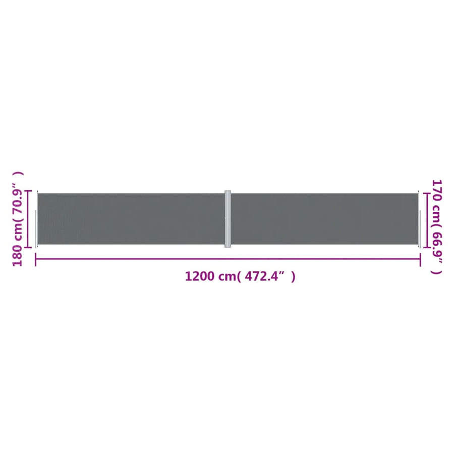 Windscherm uittrekbaar 180x1200 cm antracietkleurig 180 x 1200 cm