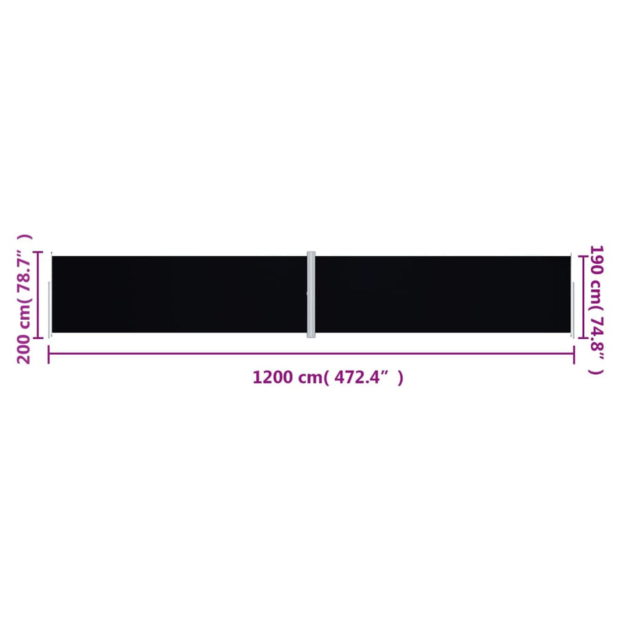 Windscherm Uittrekbaar Zwart 200 x 1200 cm