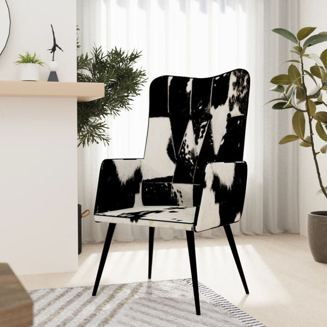 Fauteuil Harig Zwart en wit Echt leer