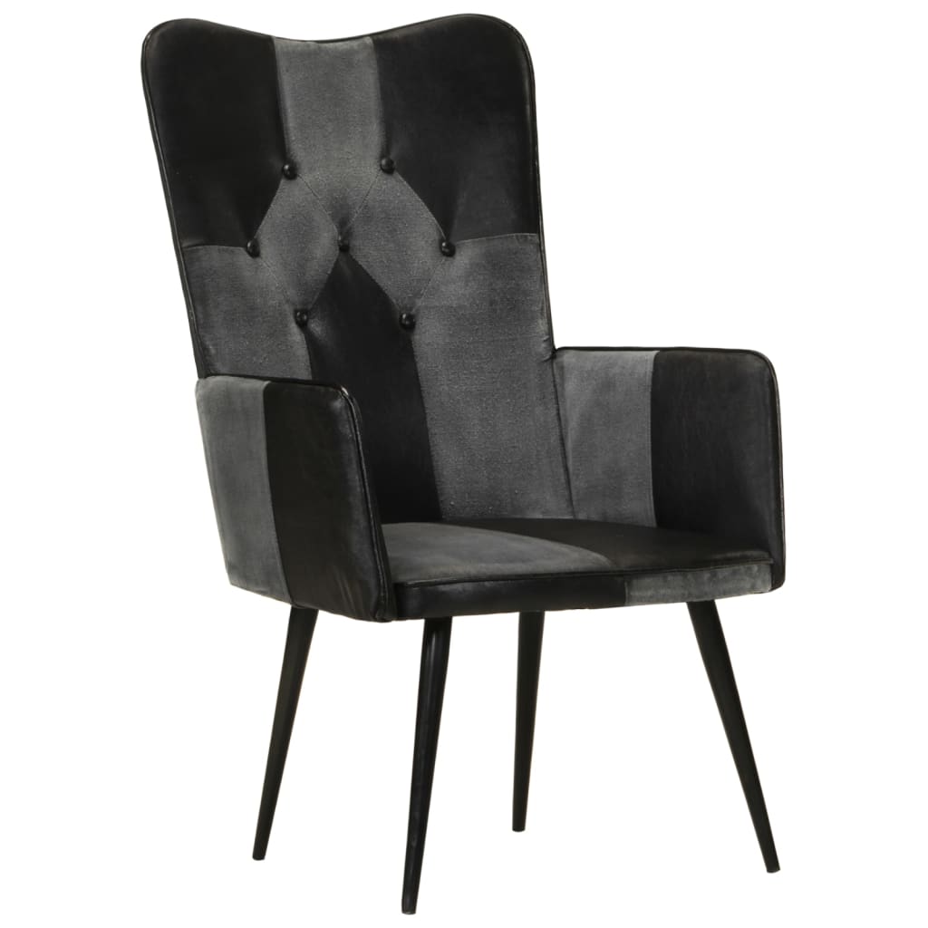Fauteuil echt leer zwart en grijs Zwart en grijs Echt leer