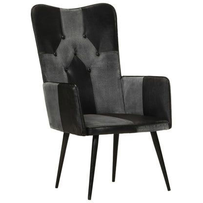 Fauteuil echt leer zwart en grijs Zwart en grijs Echt leer