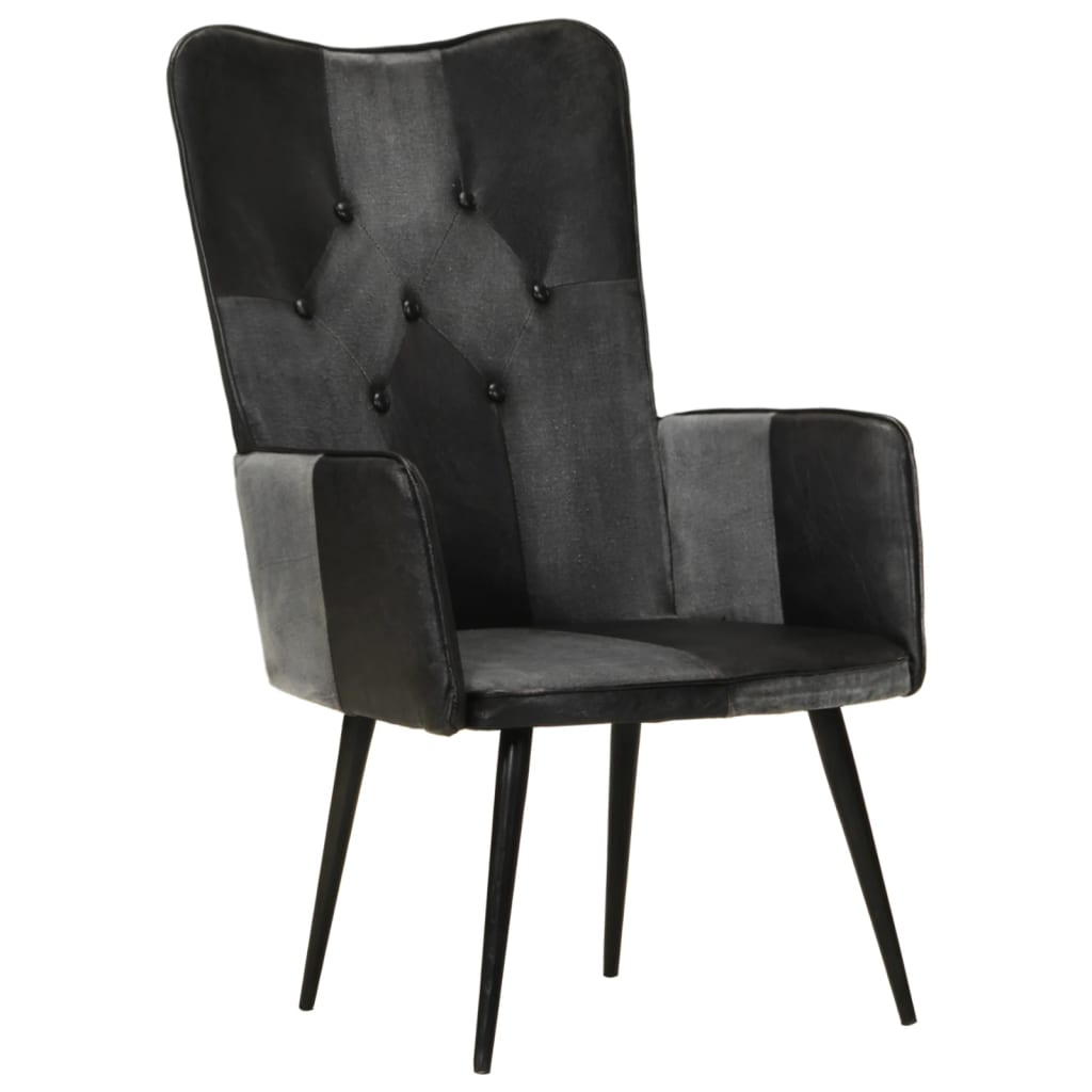 Fauteuil echt leer zwart en grijs Zwart en grijs Echt leer