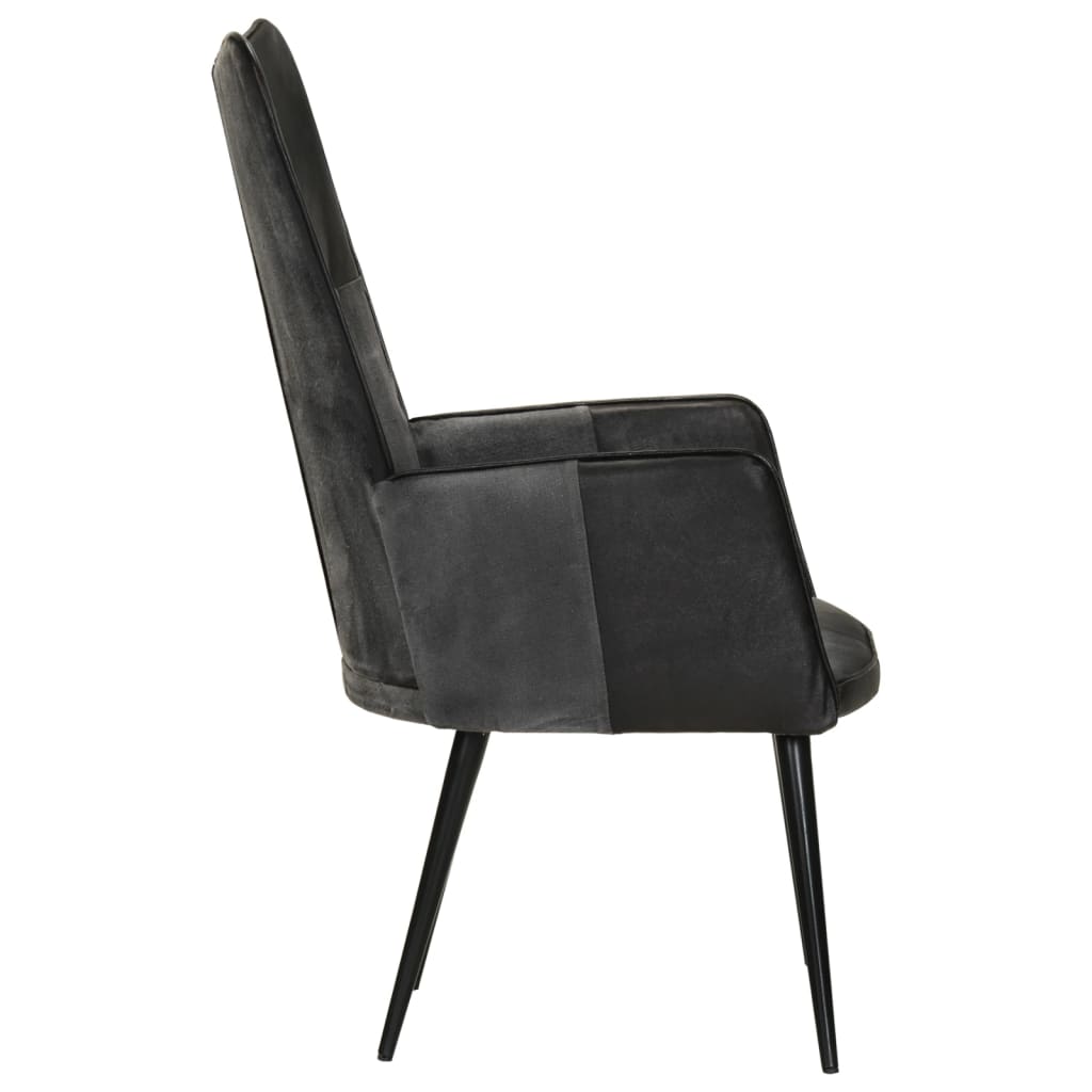 Fauteuil echt leer zwart en grijs Zwart en grijs Echt leer