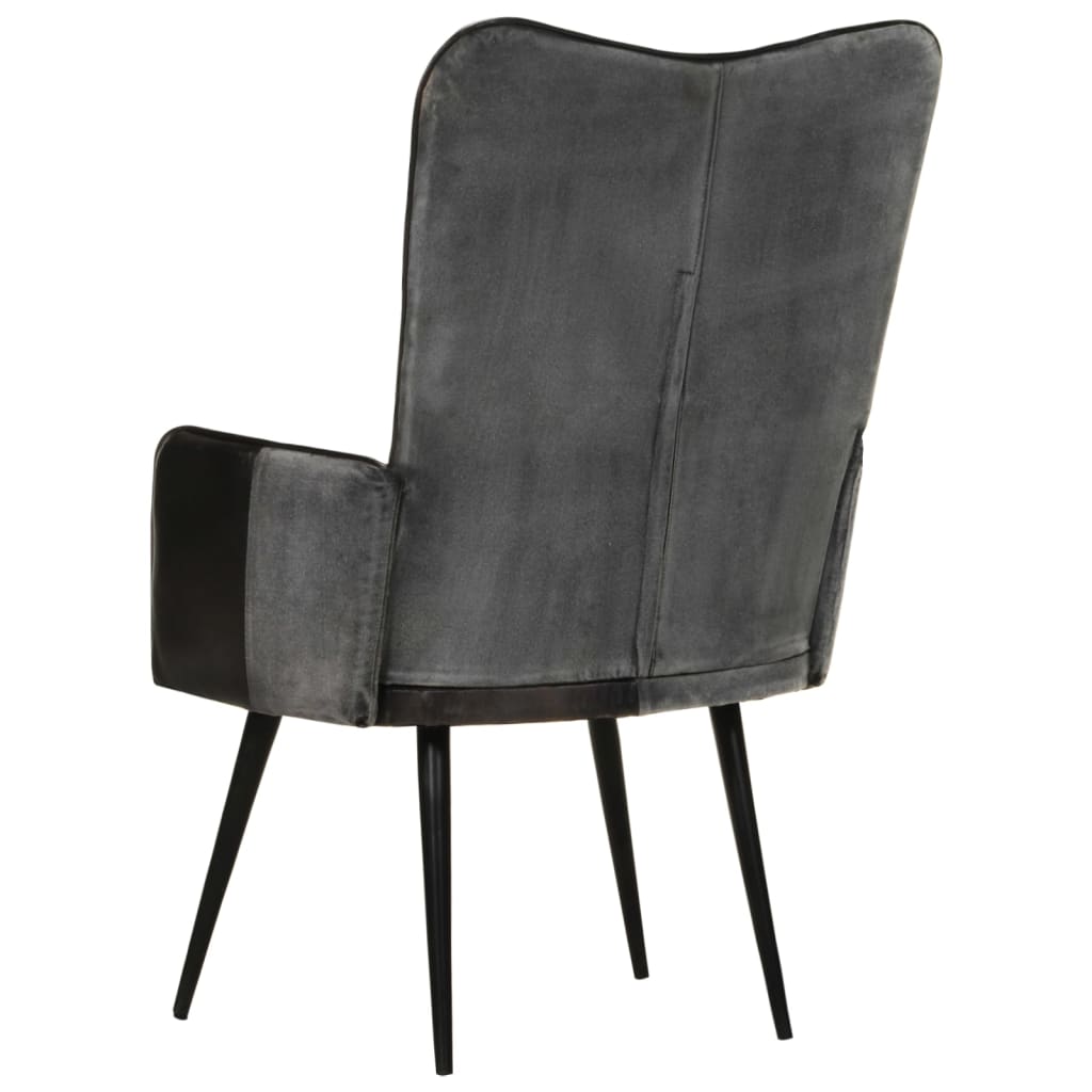 Fauteuil echt leer zwart en grijs Zwart en grijs Echt leer