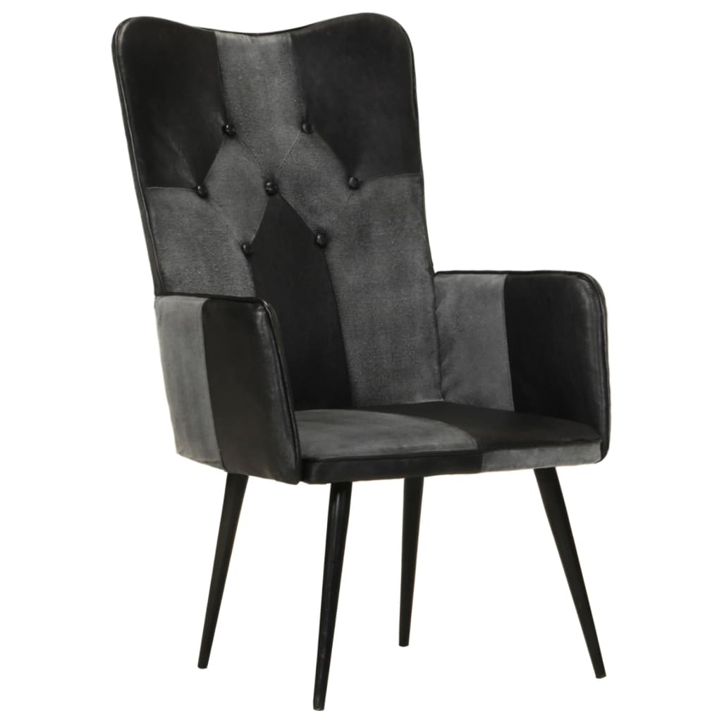 Fauteuil echt leer zwart en grijs Zwart en grijs Echt leer