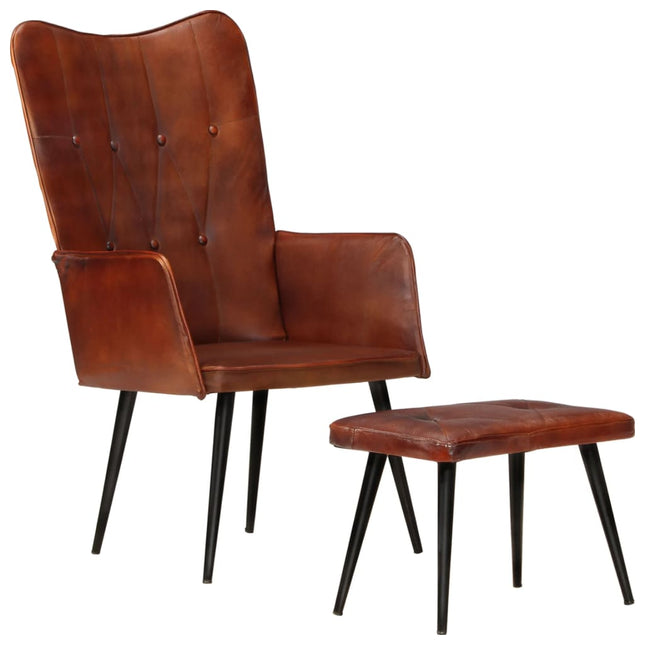 Fauteuil Met Voetensteun Bruin Donkerbruin Echt leer