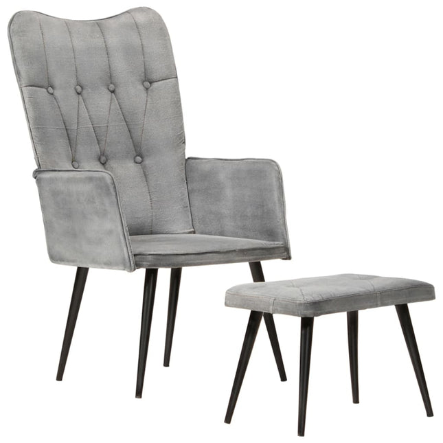 Fauteuil Met Voetenbank Vintage Stijl Grijs Canvas