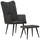 Fauteuil Met Voetenbank Vintage Stijl Zwart Canvas