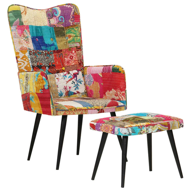 Fauteuil Met Voetensteun Patchwork Meerkleurig Multikleur Canvas