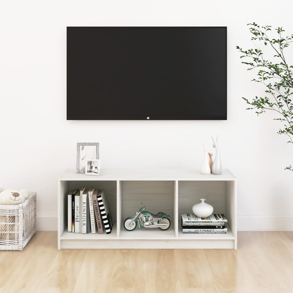 Tv-Meubel 04X33X4 Cm Massief Grenenhout Wit