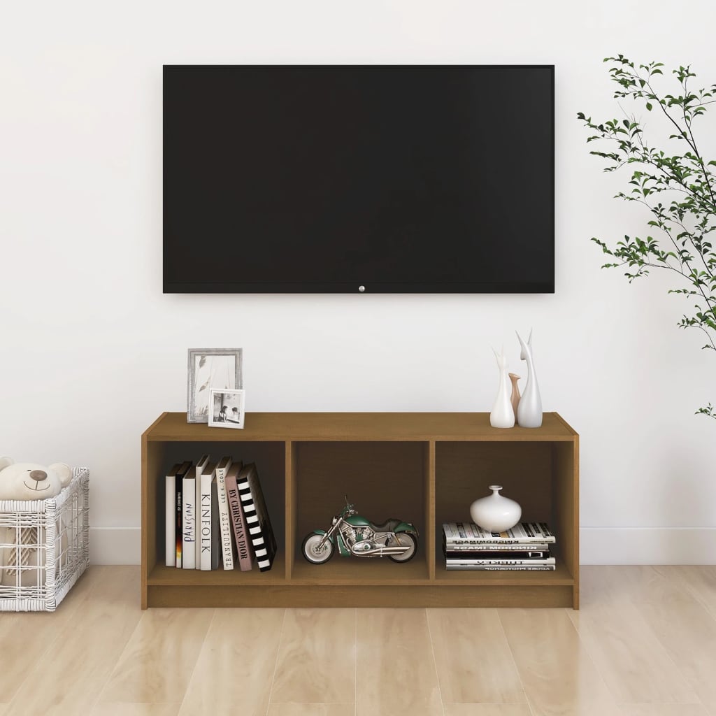 Tv-Meubel 04X33X4 Cm Massief Grenenhout Honingbruin
