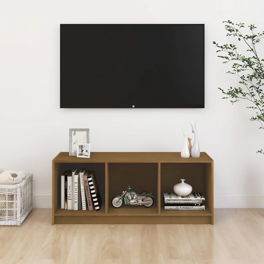 Tv-Meubel 04X33X4 Cm Massief Grenenhout Honingbruin