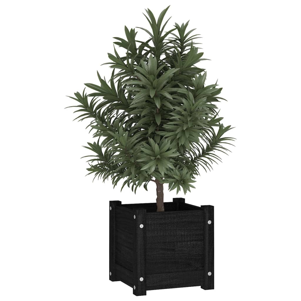 Plantenbak 31x31x31 cm massief grenenhout zwart