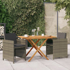 Tuinset 3-delig acaciahout PE-rattan grijs