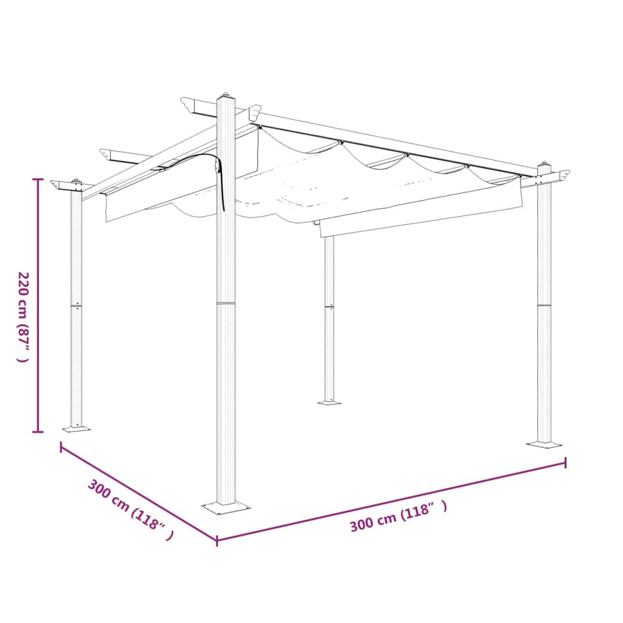 Tuinprieel Met Uittrekbaar Dak 3X3 M 3 x 3 x 2.2 m Taupe