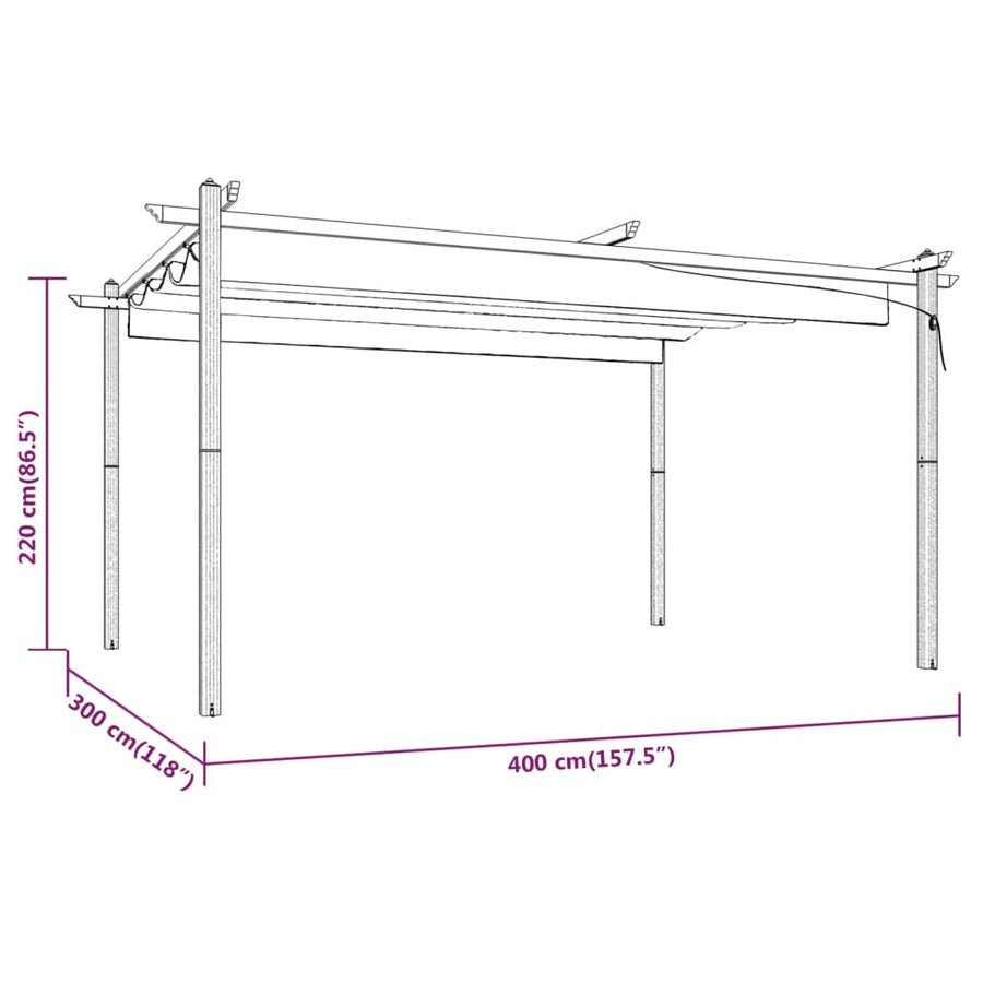 Tuinprieel Met Uittrekbaar Dak 4X3 M Kleurig 4 x 3 x 2.2 m Crème