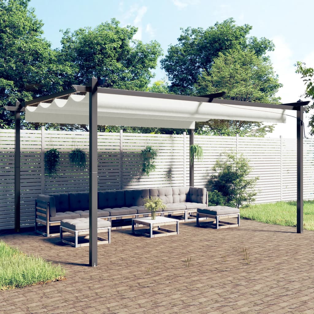 Tuinprieel Met Uittrekbaar Dak 4X3 M Kleurig 4 x 3 x 2.2 m Crème