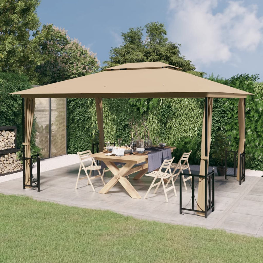 Prieel Met Zijwanden En Dubbel Dak 3 x 4 m Taupe