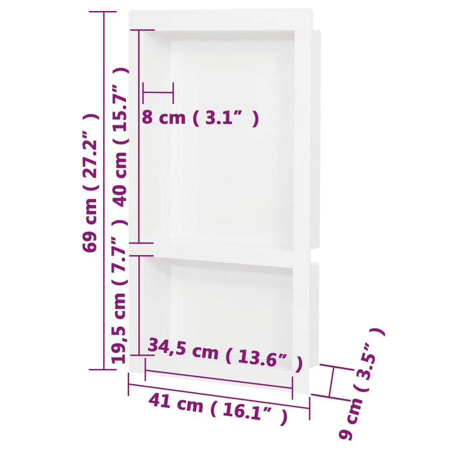 Douchenis met 2 vakken 41x69x9 cm hoogglans wit Wit sn1627