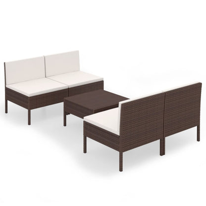 5-Delige Loungeset Met Kussens Poly Rattan Bruin 4x midden + Tafel
