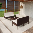 5-Delige Loungeset Met Kussens Poly Rattan Bruin 4x midden + Tafel