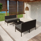 5-Delige Loungeset Met Kussens Poly Rattan Zwart 4x midden + Tafel